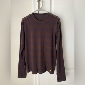 Express Men’s Brown Striped T Shirt Long Sleeve Medium Academia Prep Y2K